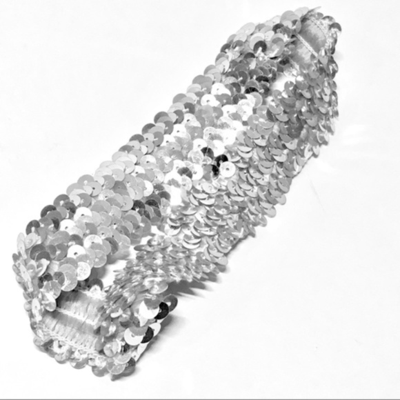 SILVER SEQUIN ELASTIC HEADBAND - Picture 3 of 7